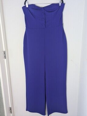 Crystal Sky Women's Royal Blue Notched Strapless Wide-Leg Jumpsuit Juniors XL